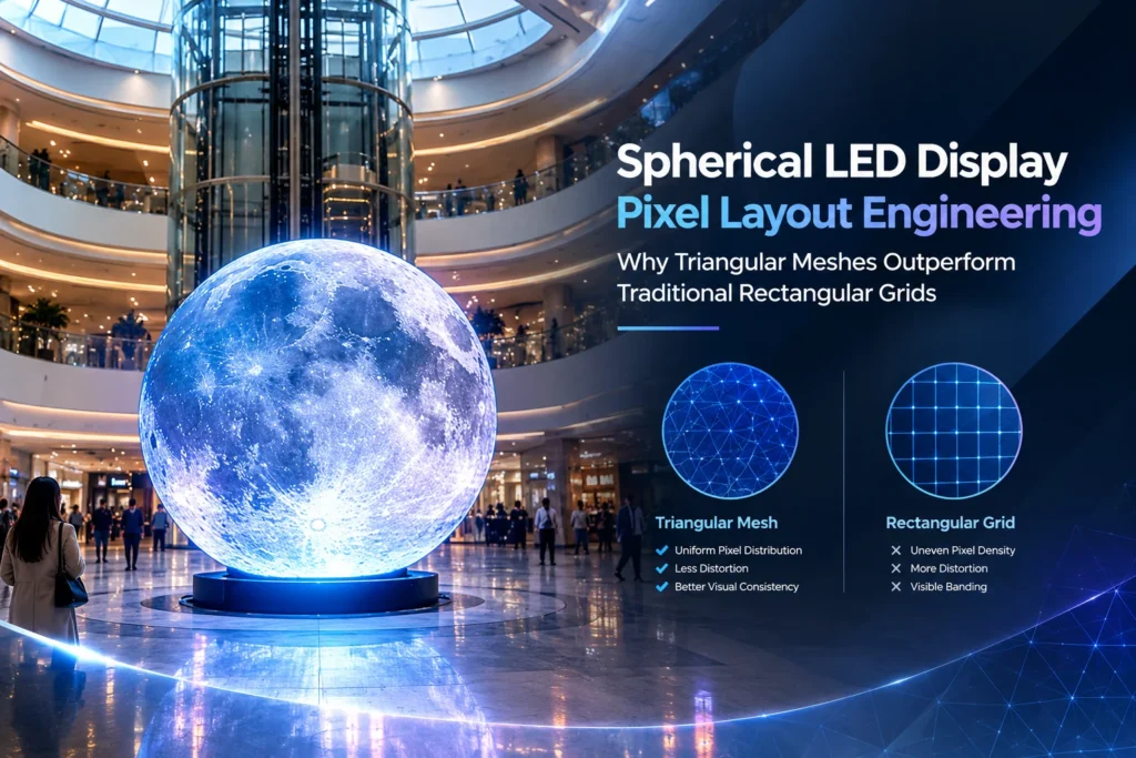 Spherical LED Display Pixel Layout Engineering